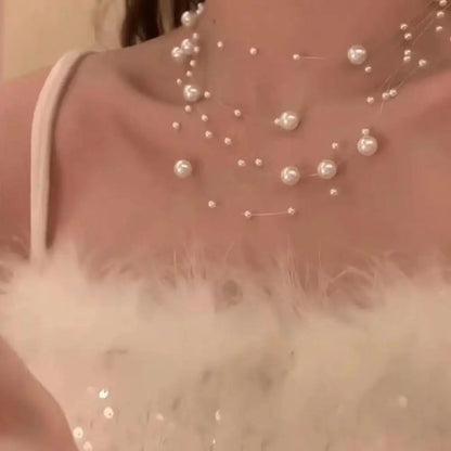 Elegant White Pearl Necklace Women's Clavicle Chain New 2025 Style Autumn/Winter High-End Sweater Chain Multi-Layer Pearl
