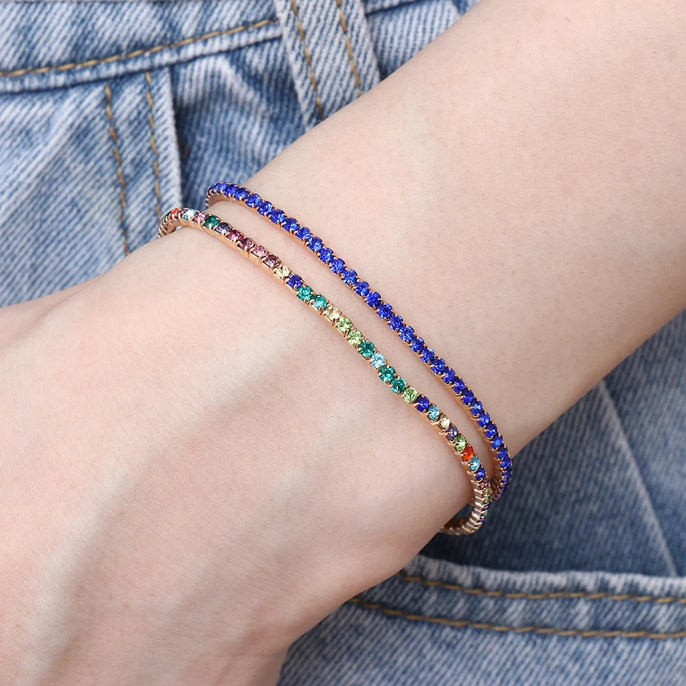 Luxury Rhinestone Elastic Bracelet Women Shiny Colorful Crystal Bangles Adjustable Layered Stackable Bracelet Wristband Jewelry