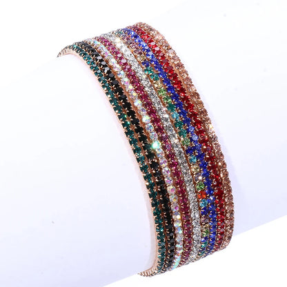 Luxury Rhinestone Elastic Bracelet Women Shiny Colorful Crystal Bangles Adjustable Layered Stackable Bracelet Wristband Jewelry