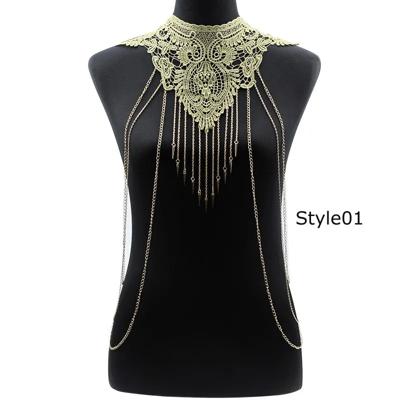 Lace Flower Choker Necklace Large Fashion Women's Long Necklaces 2024 Massive Statement Elegant Jewelry
