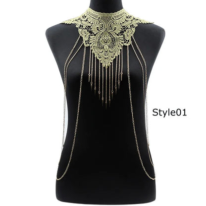 Lace Flower Choker Necklace Large Fashion Women's Long Necklaces 2024 Massive Statement Elegant Jewelry