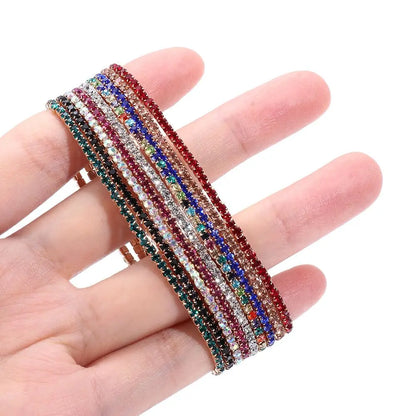 Luxury Rhinestone Elastic Bracelet Women Shiny Colorful Crystal Bangles Adjustable Layered Stackable Bracelet Wristband Jewelry