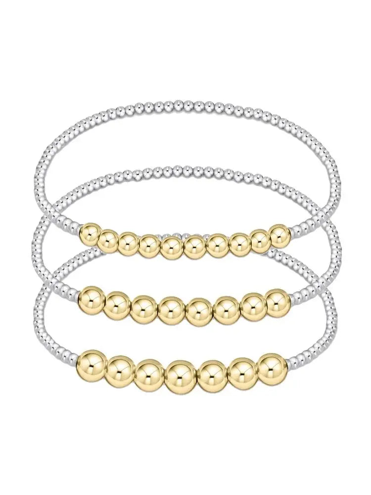 Stackable Beaded Bracelet for Women Adjustable Mixed Metal Jewelry Silver & Gold Plated Two-Tone Layered Bracelets Minimalist