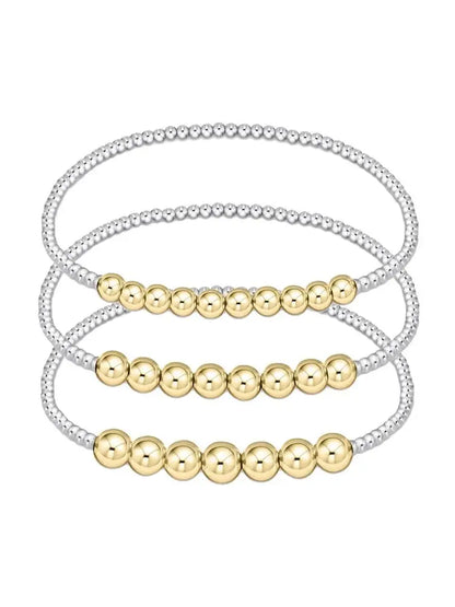 Stackable Beaded Bracelet for Women Adjustable Mixed Metal Jewelry Silver & Gold Plated Two-Tone Layered Bracelets Minimalist