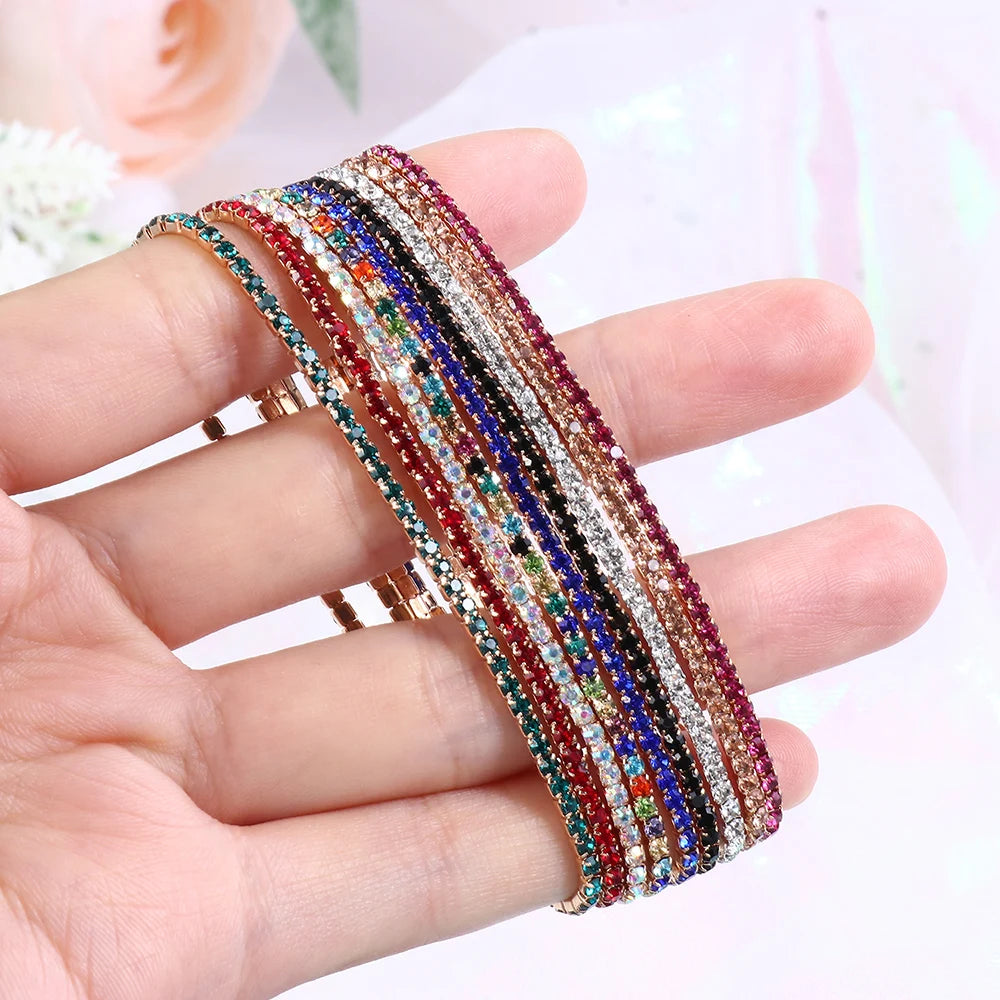 Luxury Rhinestone Elastic Bracelet Women Shiny Colorful Crystal Bangles Adjustable Layered Stackable Bracelet Wristband Jewelry