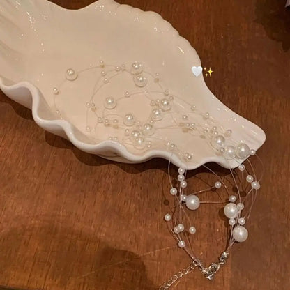 Elegant White Pearl Necklace Women's Clavicle Chain New 2025 Style Autumn/Winter High-End Sweater Chain Multi-Layer Pearl