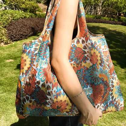 Large Capacity Foldable Portable Supermarket Environmentally Friendly Shopping Grocery Bag, Waterproof Shoulder Storage Bag