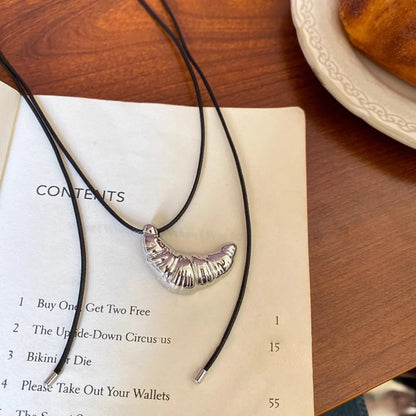 Croissant Pendant Necklace Bread Minority Design Rope Chain Necklace Charms Handmade Long Sweater Chain Decoration