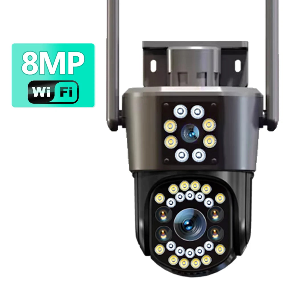 16MP 8K HD Wifi Camera Outdoor 12X Zoom Four Lens Three Screen Auto Tracking Security Protection 4K PTZ Video Surveillance CCTV