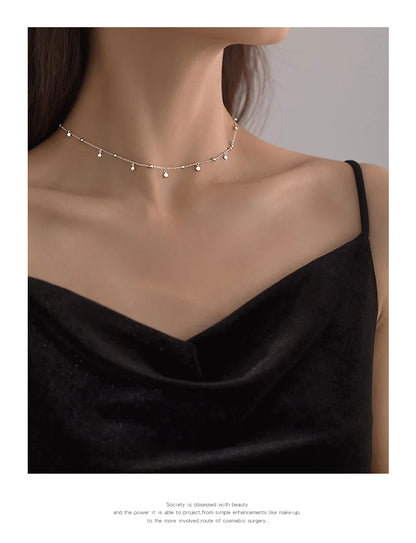 925 Sterling Silver Neck Chain Tassels Round Necklaces Women Jewelry Exquisite Elegant Aesthetic Charms Accessories Argent 925