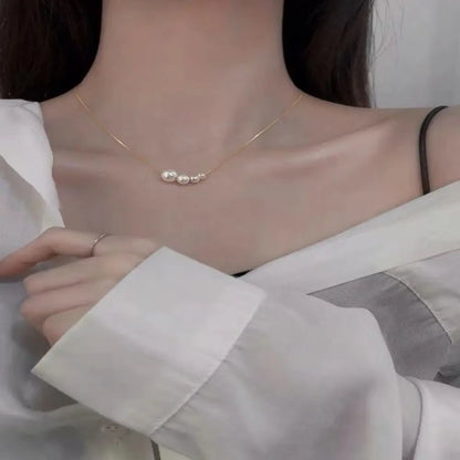 New Alloy/Titanium Steel Pearl Wrapped Double-layer Necklace Bilayer Pearl Double Layered Necklace Woman Pearl Necklace