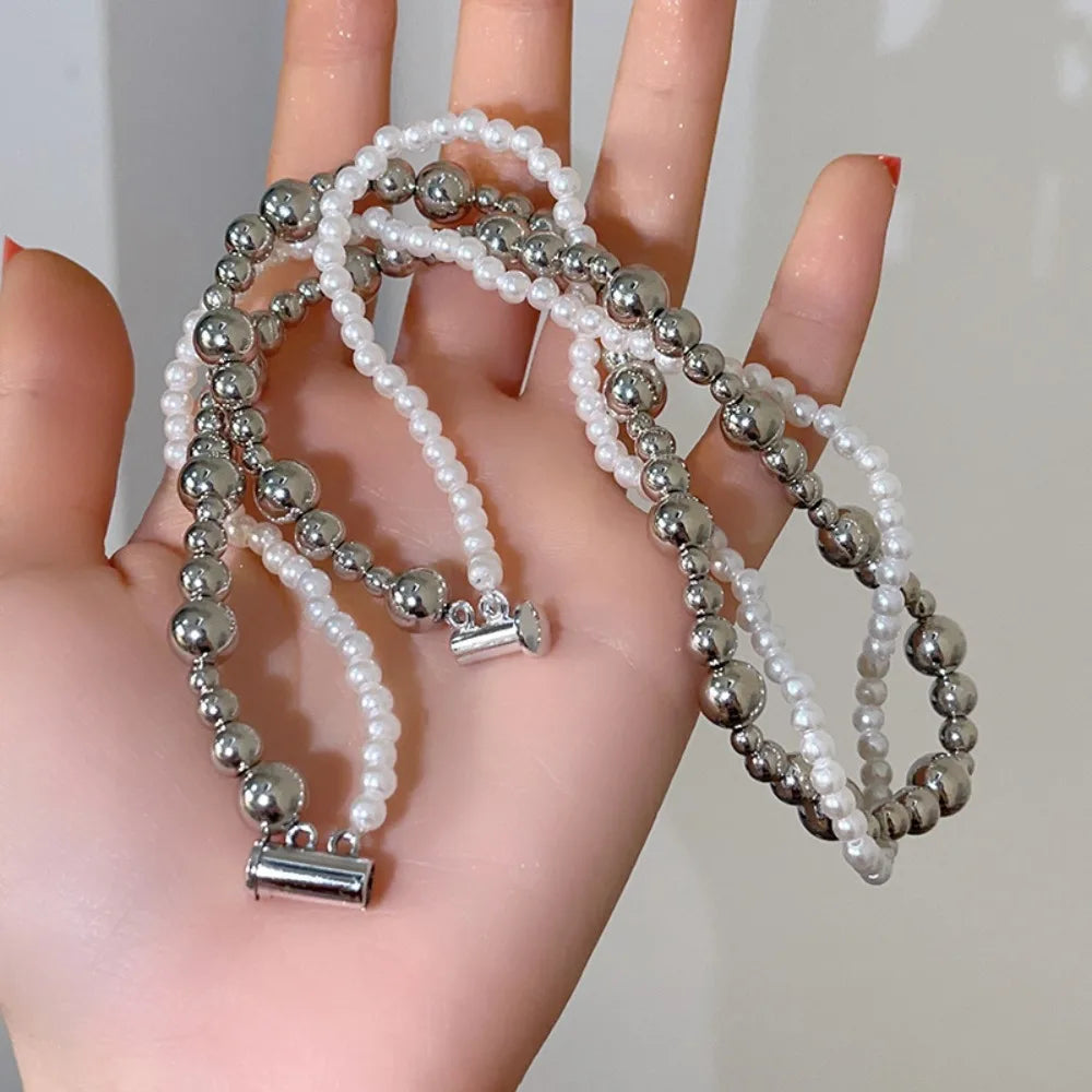 New Alloy/Titanium Steel Pearl Wrapped Double-layer Necklace Bilayer Pearl Double Layered Necklace Woman Pearl Necklace