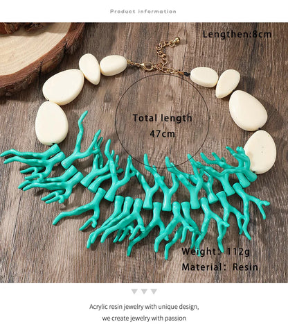 Trendy Choker Beaded Chain Bohemian Necklaces&Earrings Set for Women Big Beads Coralline Pendant Necklace Bib Set Jewelry Gifts