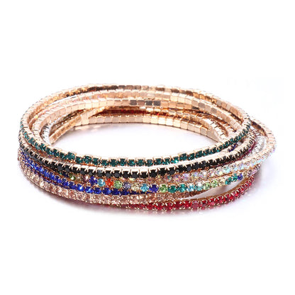 Luxury Rhinestone Elastic Bracelet Women Shiny Colorful Crystal Bangles Adjustable Layered Stackable Bracelet Wristband Jewelry