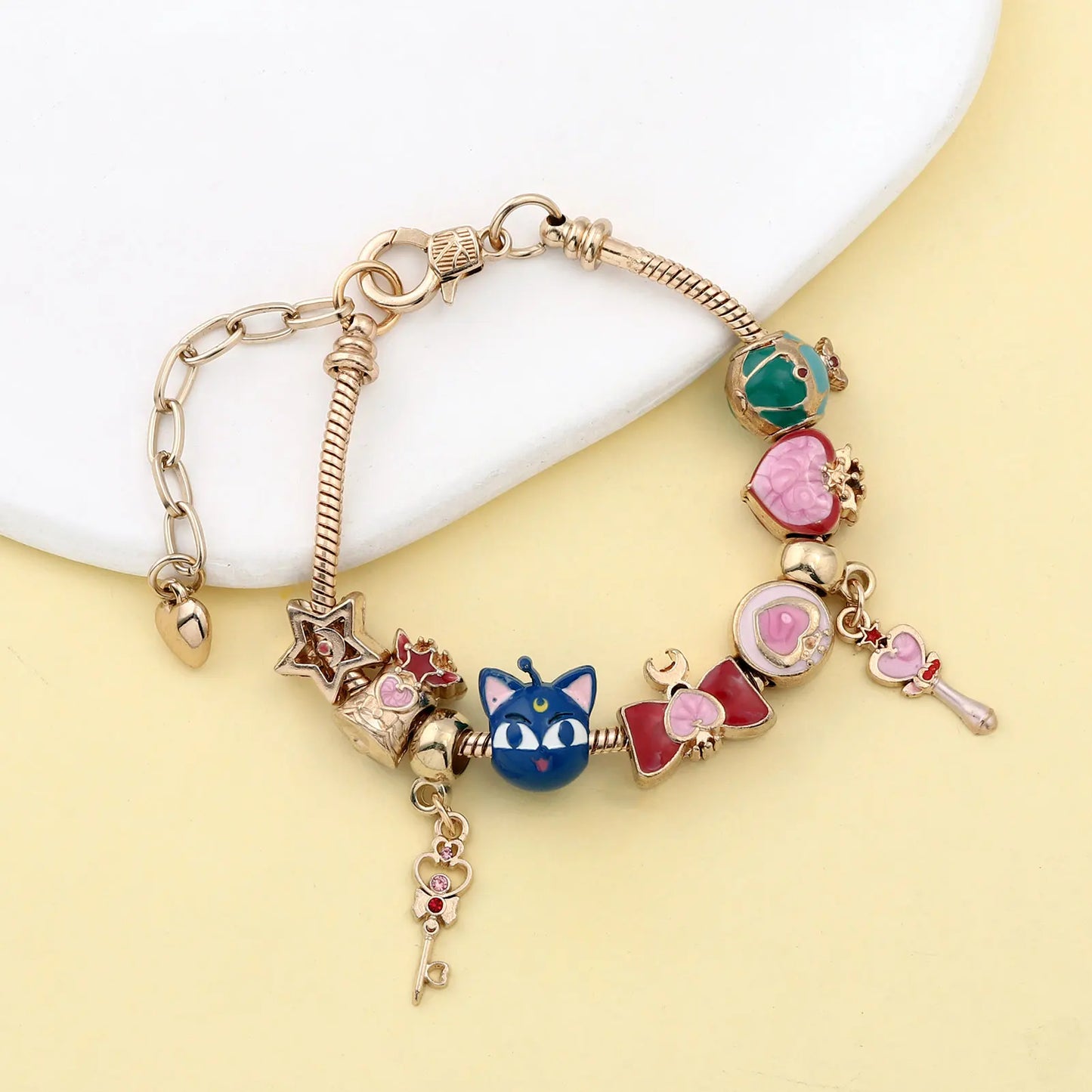 Cute Bracelet for Women - Gold Enamel Heart and Star Bow Bracelet Cute Everyday Wear Jewelry Cosplay Party Favor
