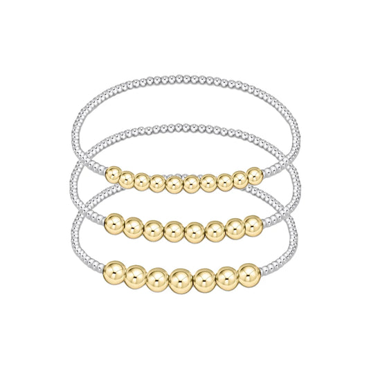 Stackable Beaded Bracelet for Women Adjustable Mixed Metal Jewelry Silver & Gold Plated Two-Tone Layered Bracelets Minimalist