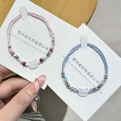 Ins Fashion Handmade Couple Cute Cat Bracelet Unique Stylish Hand Rope for Women Men Beaded Woven Bracelet Wrist Jewelry Gifts
