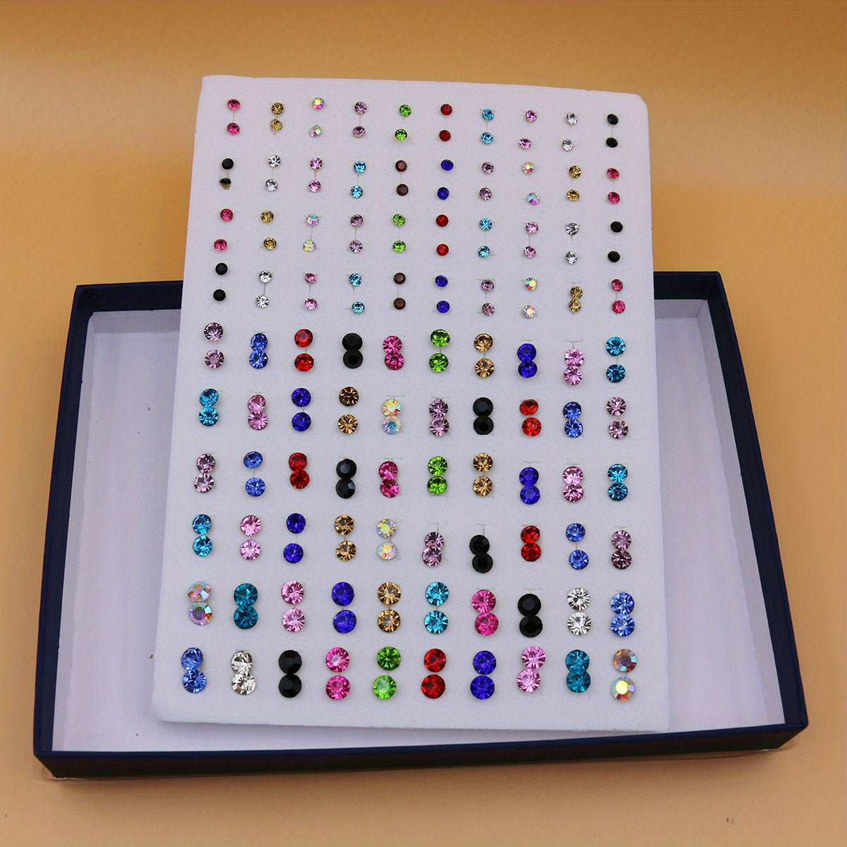 Large Set of 100 Pairs of Randomly Mixed Colorful Rhinestones Simple Fashion Shiny Plastic Glue Needle Earrings