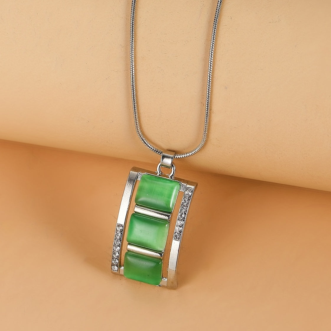 Ladies' Exquisite Rectangular Opal Necklace & Earrings Jewelry Set - Sparkling Rhinestone Imitation Gemstone Pendant, Stud Earrings, Dazzling Birthday Party Accessory, Ideal Gift for Her