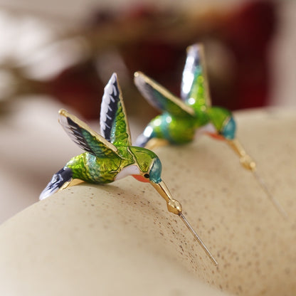 Cute Flying Hummingbird Oil Painting Earrings Enamel Hummingbird Stud Earrings Colorful Animal Elegant Jewelry For Women