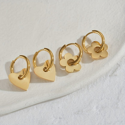 A Pair of Golden Plated Stainless Steel Vintage Earrings for Men, Trendy Stylish