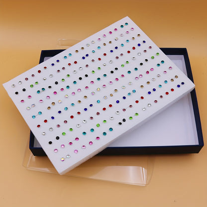 Large Set of 100 Pairs of Randomly Mixed Colorful Rhinestones Simple Fashion Shiny Plastic Glue Needle Earrings