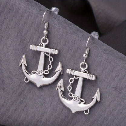 Vintage-Inspired Boat Anchor Dangle Earrings - Unique Creative Personality Gift for Women - Zinc Alloy Jewelry with Exquisite Details and Durable Construction
