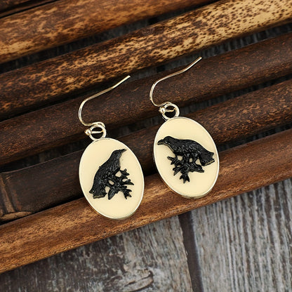 Oval DIY Three-dimensional Crow Dangle Earrings Retro Luxury Temperament Zinc Alloy Plastic Material Daily Casual Exquisite Gfit