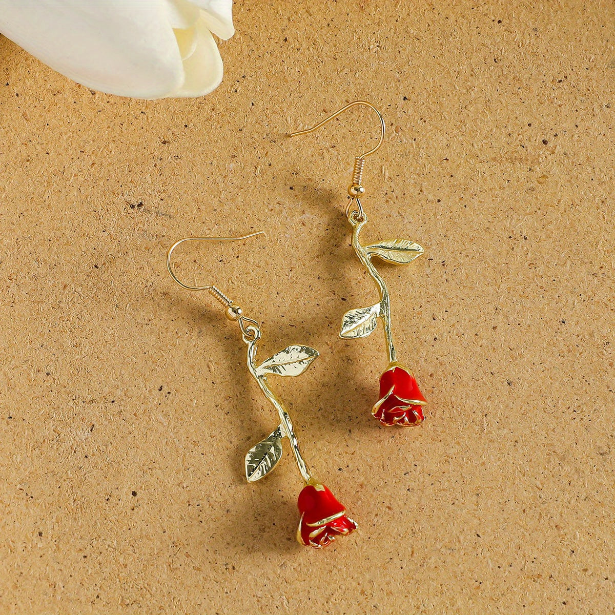 Rose Flower Design Red Dangle Earrings Sexy Cute Style Zinc Alloy Ear Jewelry Wedding Party Ornaments