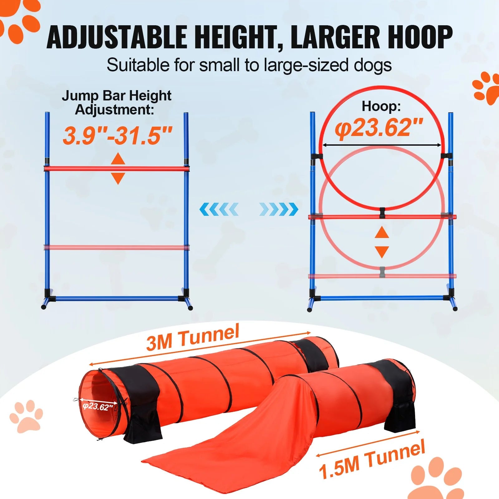 VEVOR Dog Agility Training Equipment 7 PCS Set Upgrade W/ Hurdles 2 Tunnels Ring 