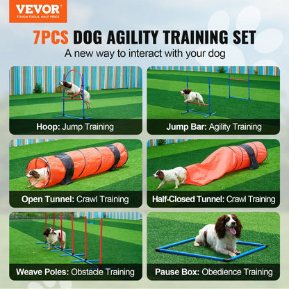 VEVOR Dog Agility Training Equipment 7 PCS Set Upgrade W/ Hurdles 2 Tunnels Ring 