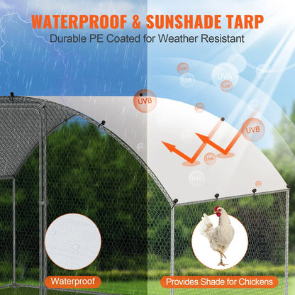 VEVOR Chicken Coop, 9.8X6.5X6.5Ft Walk-In Large Metal Chicken Run for Yard with Waterproof Cover, Doom Roof Hen House with Security Lock for Outdoor and Backyard, Farm, Duck Rabbit Cage Poultry Pen