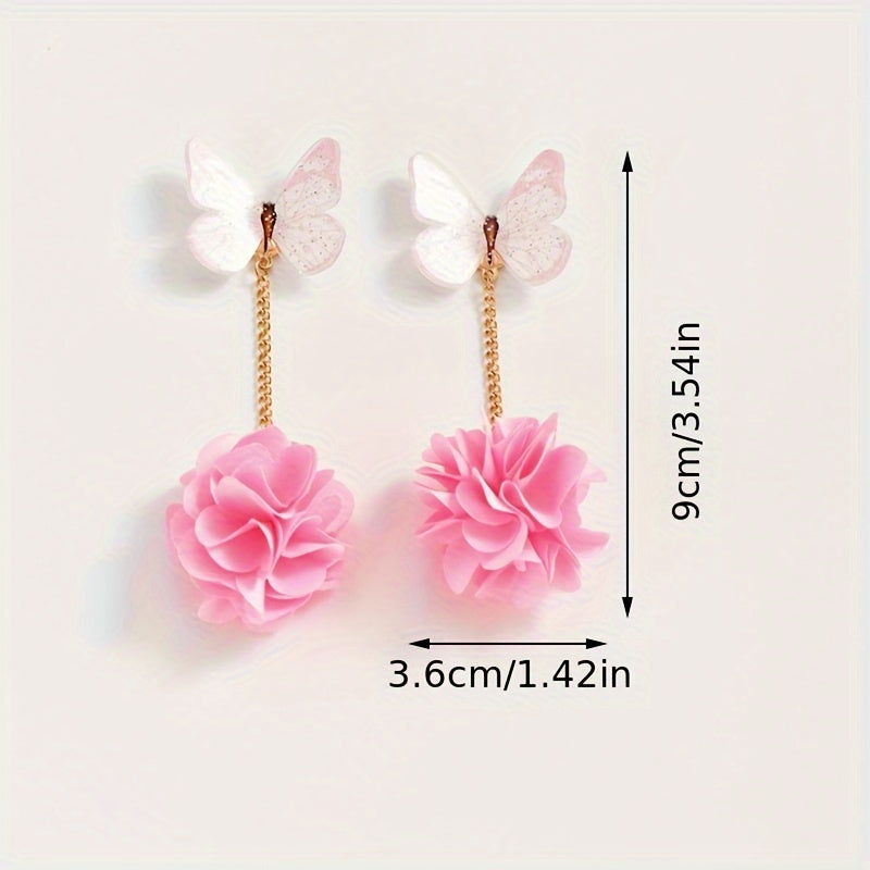 [Popular Choice] Colorful Bohemian Tassel Fabric Flower Earrings - Vibrant Polyester Dangle Earrings with Stainless Steel Hooks for Daily & Party Wear, All-Season Boho Chic Style