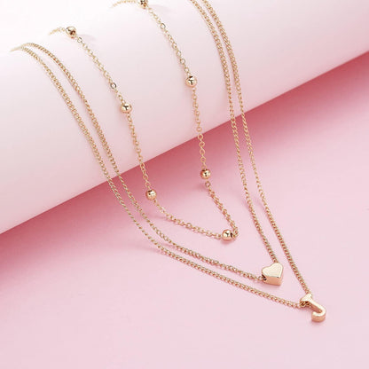 Dainty Gold Layered Initial Necklaces for Women, Simple Cute Heart Bead Letter Pendant Choker Necklace