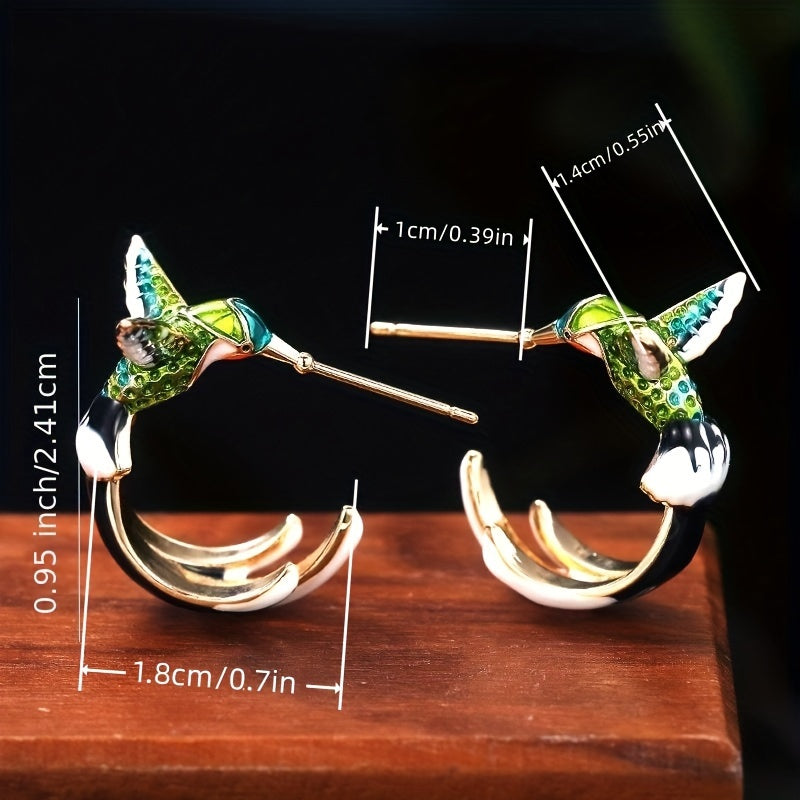 Cute Flying Hummingbird Oil Painting Earrings Enamel Hummingbird Stud Earrings Colorful Animal Elegant Jewelry For Women