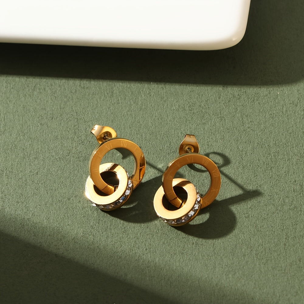 Elegantes Aretes de Acero Titanio con Circonitas Brillantes y Números Romanos - Hipoalergénicos, Perfectos para Cualquier Ocasión, Ideal Regalo para Ella