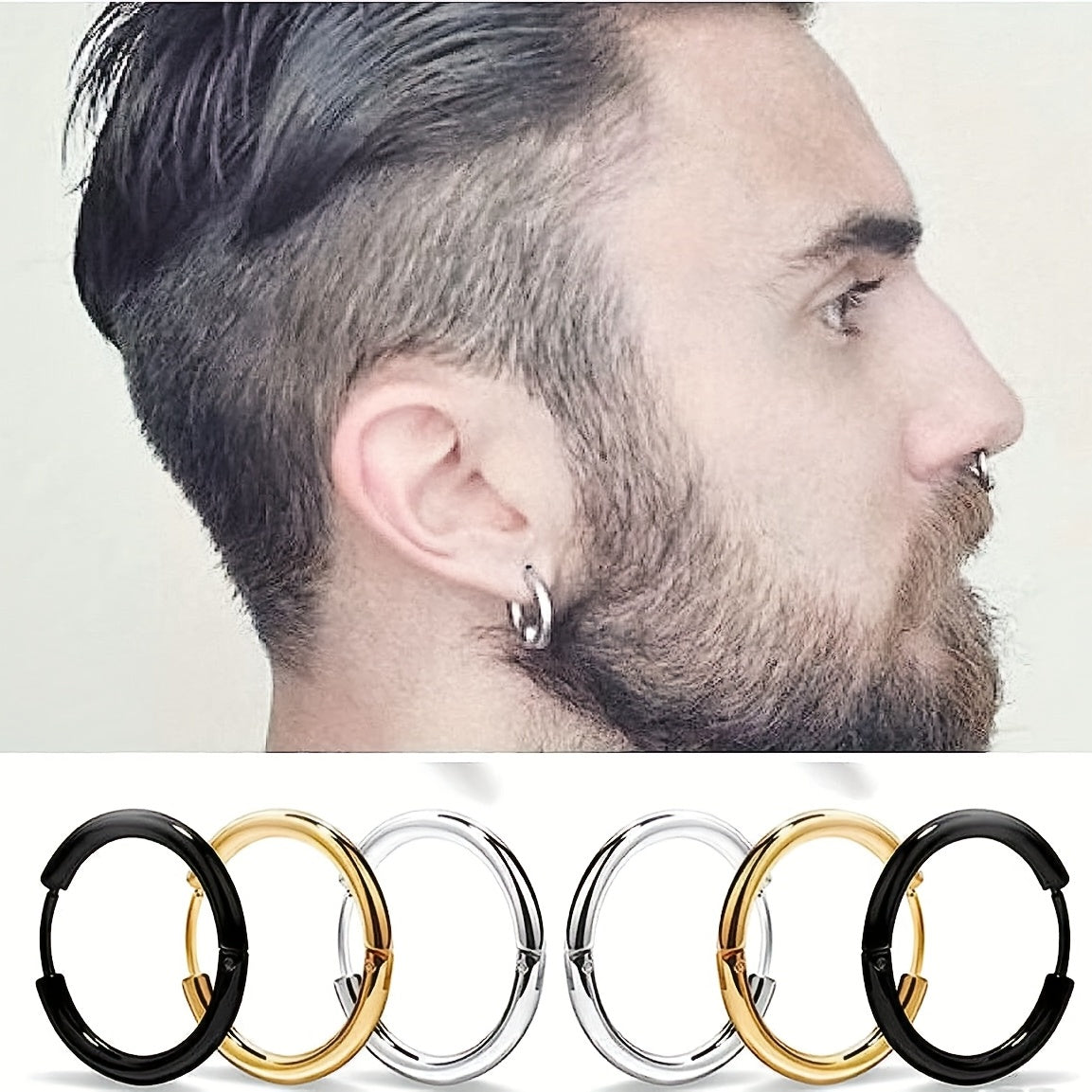 5pcs Stainless Steel Earrings Round Wire Earrings Hooks Loop Drop Dangles Set, Huggie Hoop Earring Hooks For Men