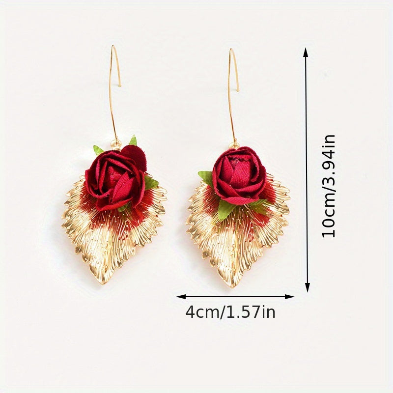 [Popular Choice] Colorful Bohemian Tassel Fabric Flower Earrings - Vibrant Polyester Dangle Earrings with Stainless Steel Hooks for Daily & Party Wear, All-Season Boho Chic Style