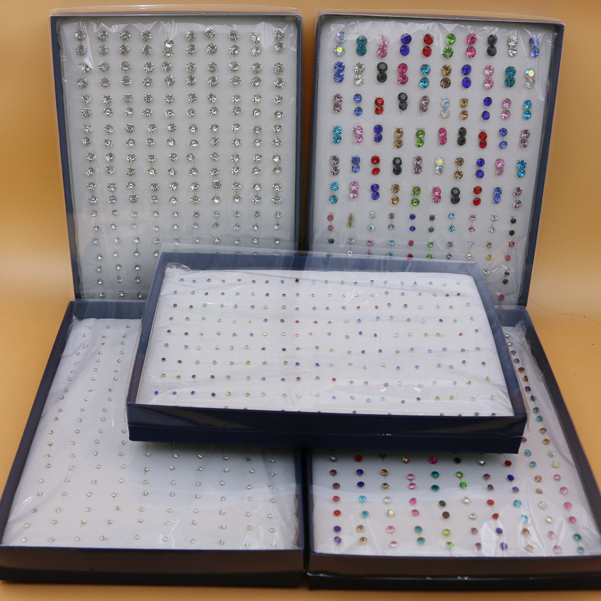 Large Set of 100 Pairs of Randomly Mixed Colorful Rhinestones Simple Fashion Shiny Plastic Glue Needle Earrings