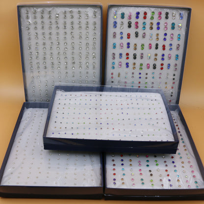 Large Set of 100 Pairs of Randomly Mixed Colorful Rhinestones Simple Fashion Shiny Plastic Glue Needle Earrings
