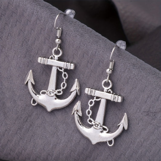 Vintage-Inspired Boat Anchor Dangle Earrings - Unique Creative Personality Gift for Women - Zinc Alloy Jewelry with Exquisite Details and Durable Construction