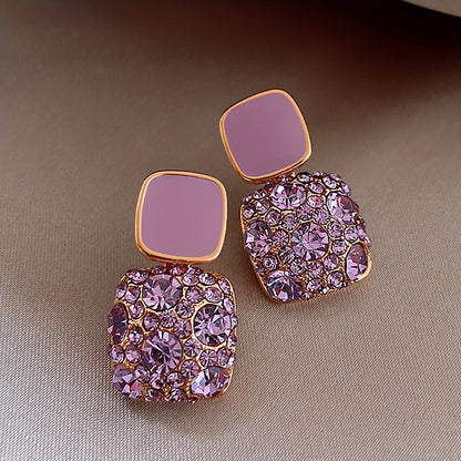 Square Shape Full Shiny Rhinestone Decor Dangle Earrings Luxury Elegant Style Alloy Jewelry Banquet Party Ear Ornaments