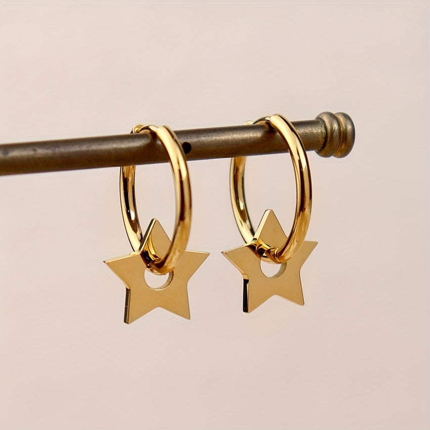 A Pair of Golden Plated Stainless Steel Vintage Earrings for Men, Trendy Stylish