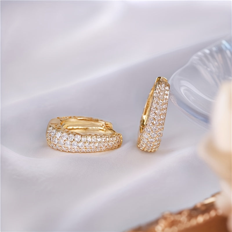 Elegant 18K Gold-Plated Zircon Hoop Earrings - Chic Retro Style & Dazzling Shine, Perfect Gift for All Occasions