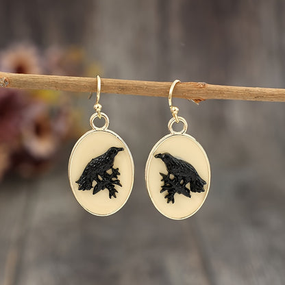 Oval DIY Three-dimensional Crow Dangle Earrings Retro Luxury Temperament Zinc Alloy Plastic Material Daily Casual Exquisite Gfit