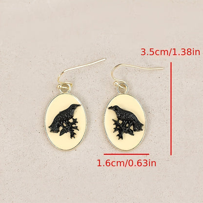 Oval DIY Three-dimensional Crow Dangle Earrings Retro Luxury Temperament Zinc Alloy Plastic Material Daily Casual Exquisite Gfit