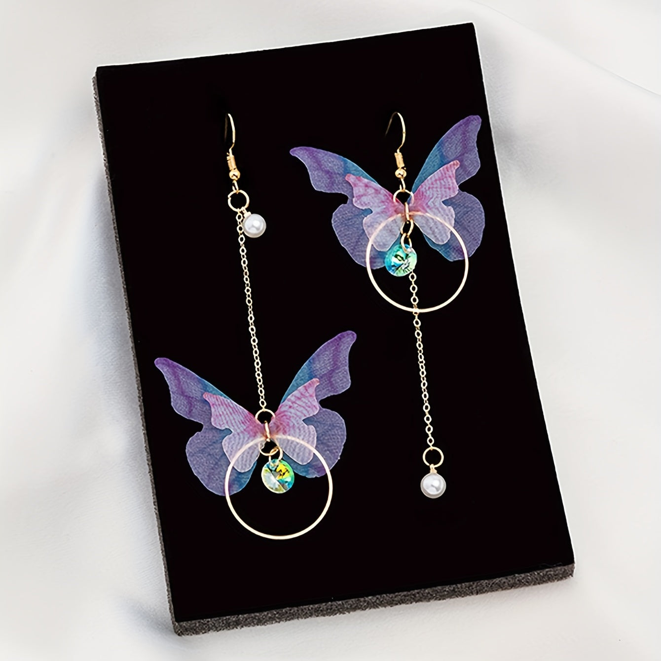 Stunning Butterfly Dangle Earrings - Drop & Dangle Jewelry with Sparkling Zirconia, Faux Pearl, Asymmetric Design, Silver Plated Alloy, Elegant and Eye-Catching Accessories for Women
