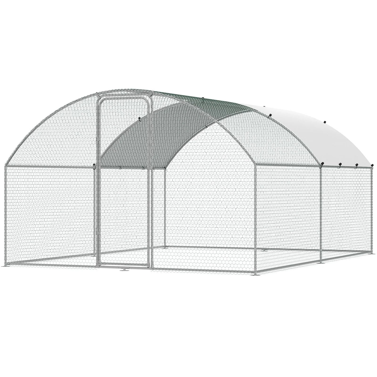 VEVOR Large Metal Chicken Coop, 9.8X12.9X6.5 Ft Walk in Chicken Run for Yard with Waterproof Cover, Doom Roof Hen House with Security Lock for Outdoor and Backyard, Farm, Duck Rabbit Cage Poultry Pen