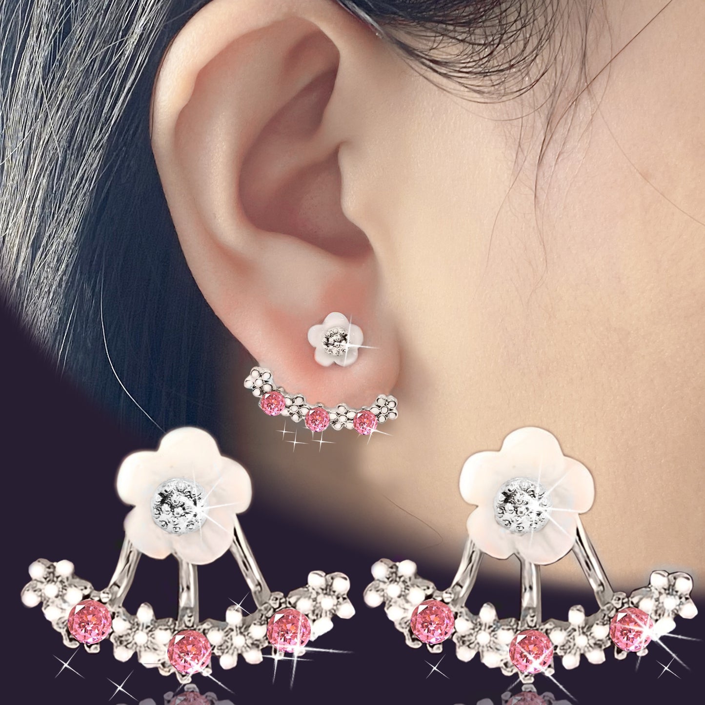 Delicate Flower Shaped Crystal Dangle Earrings - Exquisitely Crafted with Sparkling Zircon Crystals and Intricate Design - Perfect Gift Idea for Valentines Day, Christmas, and Beautiful Accessories for Girls and Women