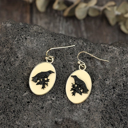 Oval DIY Three-dimensional Crow Dangle Earrings Retro Luxury Temperament Zinc Alloy Plastic Material Daily Casual Exquisite Gfit